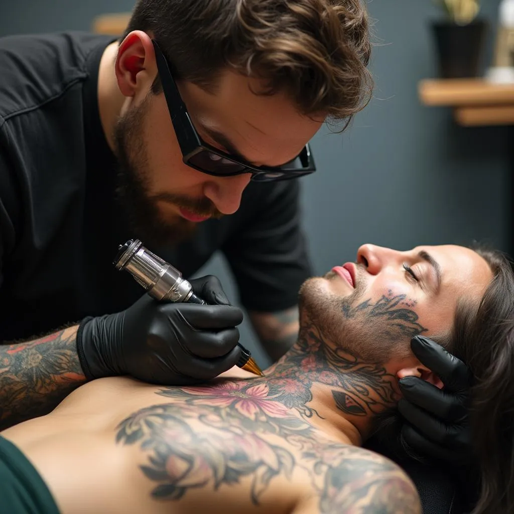 Artista tatuando a un cliente en Damageabilitys